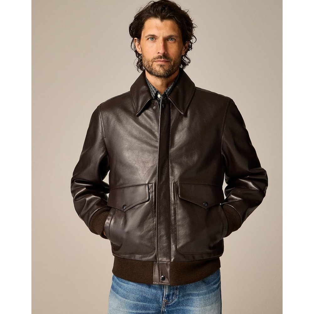 J. Crew Men's Large Brown Flight jacket in Italian leather NEW $800